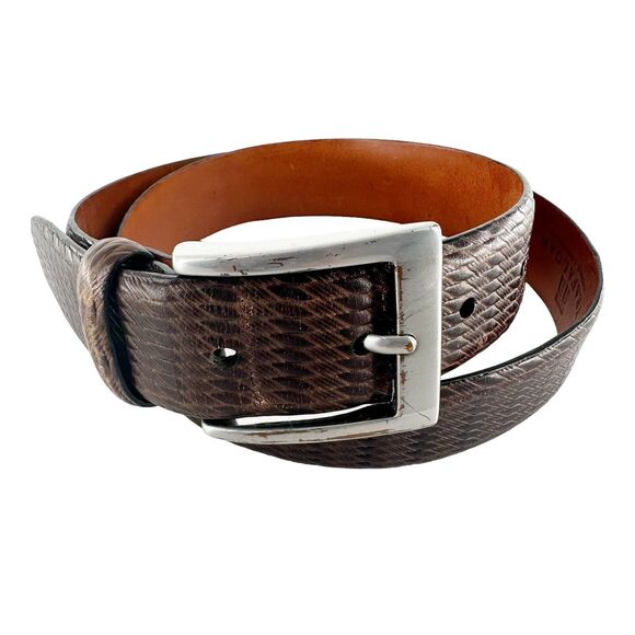 Trafalgar Dress Belt Mens 32 Brown Eastham Italian Calfskin Leather Textured - Picture 1 of 15